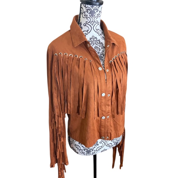 Faux Suede Fringe Shirt Jacket - Picture 3 of 3